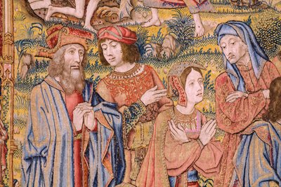 Flemish tapestry. Series The passion of Christ: Descent from the cross (detail) by Jan van Roome