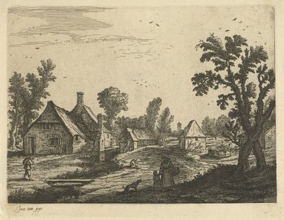 Village Scene with Woman and Child in the Village Street by Jan van de Cappelle (attributed to)