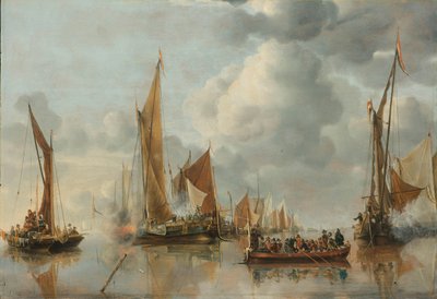 The Home Fleet Saluting the State Barge by Jan van de Cappelle