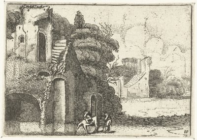 Drinking Horse by Ruins (series title: Small Landscapes) by Jan van de Velde (II)