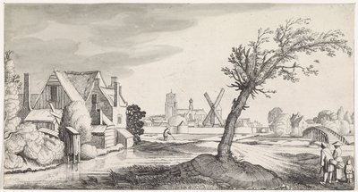 Family by a House with a City in the Background (series title: Pleasant Landscapes and Delightful Sights) by Jan van de Velde (II)