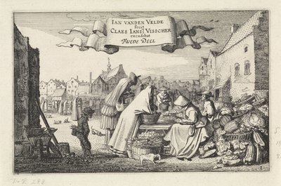 Figures at a Vegetable Stall in a Market (Landscapes) (Amenissimae Aliquot Requculae) by Jan van de Velde (II)