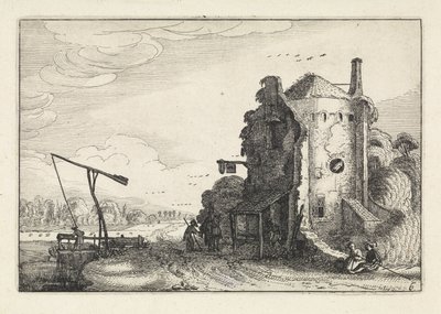 Figures by an Inn in a Round Tower (series title: Landscapes, Amenissimae aliquot requculae) by Jan van de Velde (II)