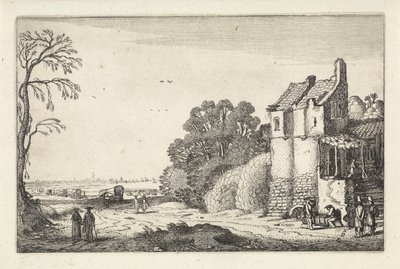 Figures by a House and Covered Wagons on a Country Road by Jan van de Velde (II)