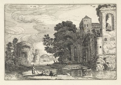Figures by a Castle by a River by Jan van de Velde (II)