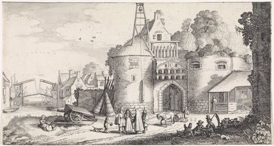 Figures at a City Gate Pleasant Landscapes and Amusing Views (series title) by Jan van de Velde (II)