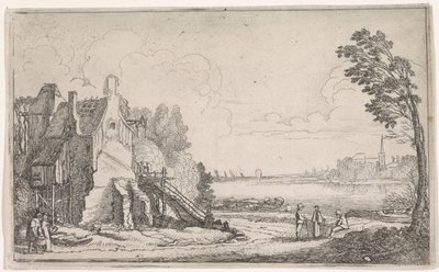 Figures by a Dilapidated House by a River by Jan van de Velde (II)