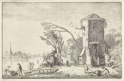 Figures in a Winter Landscape with a Tower (Landscapes) (Amenissimae aliquot requculae) by Jan van de Velde (II)