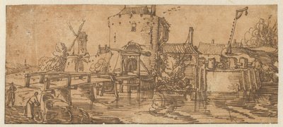 View of a City (Culemborg?) with a Bridge in Front of a Gate by Jan van de Velde (II)