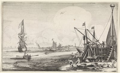 Harbor Head with Fishermen Hauling in Their Nets by Jan van de Velde (II)