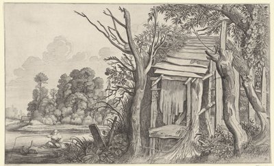 Angler by a Dilapidated Hut in a Landscape by Jan van de Velde (II)