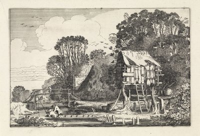 Fishermen in a Boat by a Dovecote by Jan van de Velde (II)