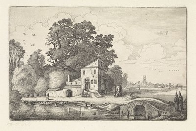 House by a Stone Bridge in a River Landscape by Jan van de Velde (II)