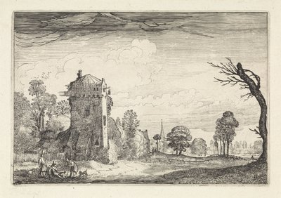 Hunters with Dogs by a Tower in a Landscape by Jan van de Velde (II)