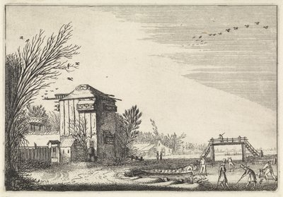 Golf Players on the Ice by a Dovecote (series title: Landscapes, Amenissimae aliquot requculae) by Jan van de Velde (II)