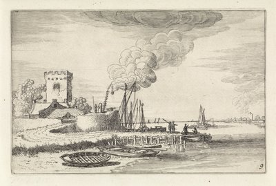 Landscape with a Lighthouse in a Harbor (Landscapes series) by Jan van de Velde (II)
