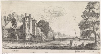 Landscape with Figures by a Fortified House with Two Towers by Jan van de Velde (II)