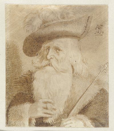 Man with Fur Collar, Hat, and Staff by Jan van de Velde (II)
