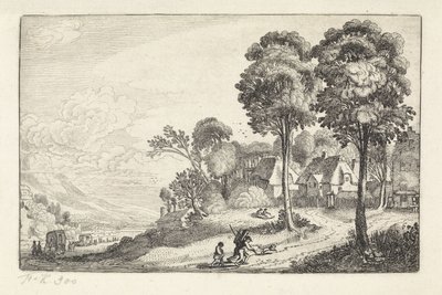 Travelers on a Path by a Village (Landscapes) (Amenissimae aliquot requculae) by Jan van de Velde (II)