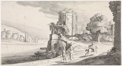Round Tower by a River (Playsante lantschappen ende vermakelycke gesichten) by Jan van de Velde (II)