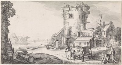 Soldiers by a Tower in a River Landscape by Jan van de Velde (II)