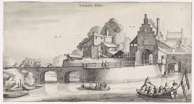 City Gate with Bridge over the Water (series title: Pleasant Landscapes and Delightful Sights) by Jan van de Velde (II)