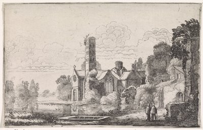 Two Monks by an Abbey in a River Landscape by Jan van de Velde (II)
