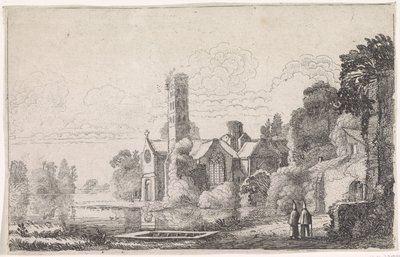 Two Monks by an Abbey in a River Landscape by Jan van de Velde (II)