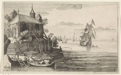Two-Master Near a Coast with a Chapel by Jan van de Velde (II)