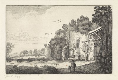 Woman with Child by the Ruins of a House (series title: Landscapes, Amenissimae aliquot requculae) by Jan van de Velde (II)