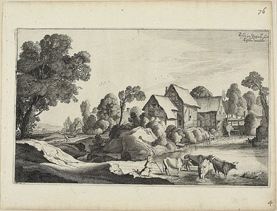 Herd of Cattle at a Ford Near a Watermill by Jan van de Velde II