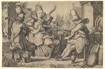 Two Elegantly Dressed Men and a Woman in a Garden, 1613-41 by Jan van de Velde II