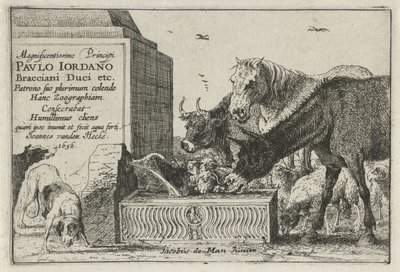Animals by a Fountain by Jan van den Hecke