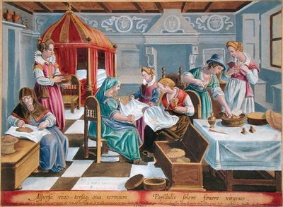 Women Sprinkle the Eggs of the Silkworm with Wine and Keep them Warm at their Breast, plate 3 from 
