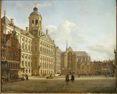 Dam Street and the New City Hall of Amsterdam, Netherlands by Jan van der (manner of) Heyden