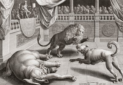 Alexander the Great watching animals fight by Jan van der 1523 1605 after Straet