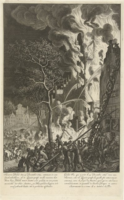 Fire on the Lauriergracht in Amsterdam, 1669 by Jan van der Heyden (attributed to)