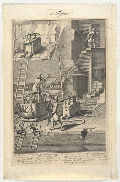 Old Fire Engines and New Hose Fire Engines by Jan van der Heyden