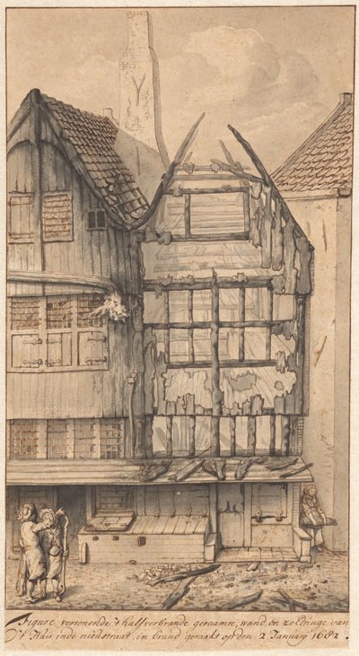 Two Burned-out Houses in the Oude Nieuwstraat, 1682 by Jan van der Heyden