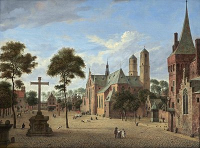 View of Cologne with the Towers of St. Pantaleon and an Imaginary Version of the Nave of the Martinikerk in Emmerik by Jan van der Heyden