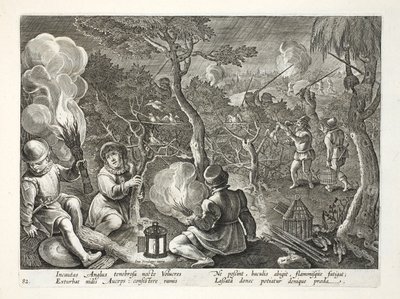 Fowlers catching birds at night, illustration from 