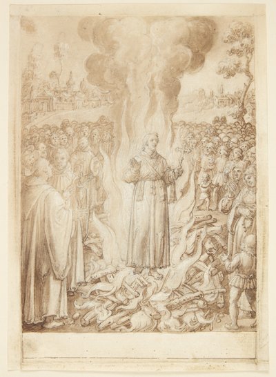 The Story of St. Giovanni Alberti Fiorentino. Abbot Petrus Proves by Fire Trial that the Bishop of Florence is a Heretic and Simonist by Jan van der Straet