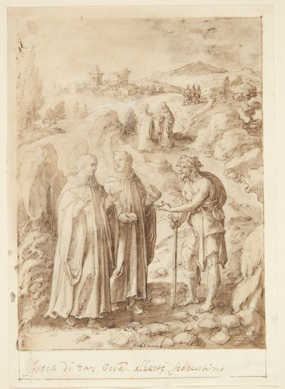The Story of St. Giovanni Alberti Fiorentino. The Saint and the Accompanying Monk Give a Beggar Their Last Bread by Jan van der Straet