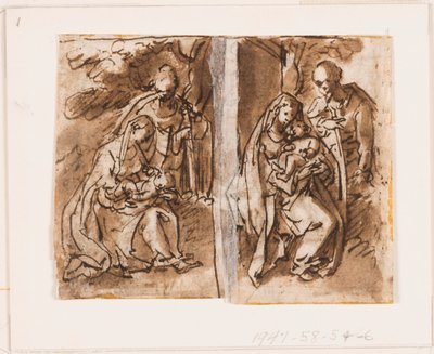 Half Page of a Sketchbook; Virgin and Child and a Third Figure by Jan van der Straet, called Stradanus