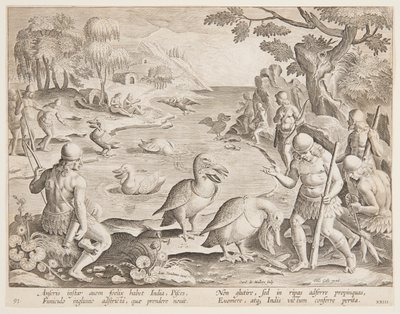 Indians Catching Fish with the Help of Pelicans, plate 23 in the Venationes Ferarum, Avium, Piscium series by Jan van der Straet, called Stradanus