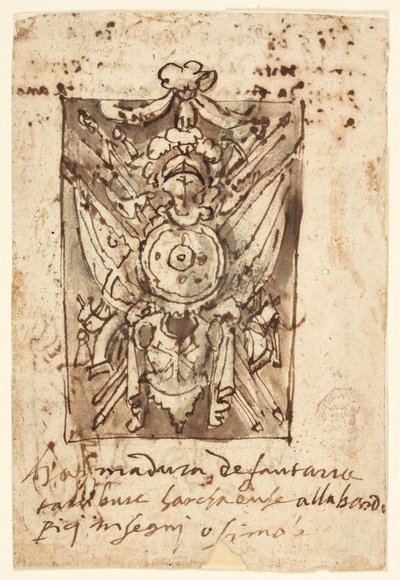 Page of a Sketchbook: Military Trophy by Jan van der Straet, called Stradanus
