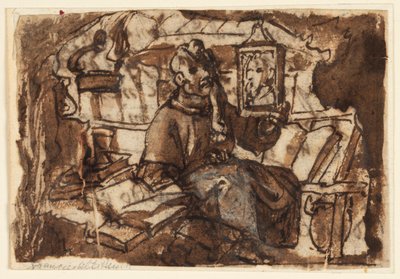 Page of a Sketchbook; A Monk in His Study by Jan van der Straet, called Stradanus