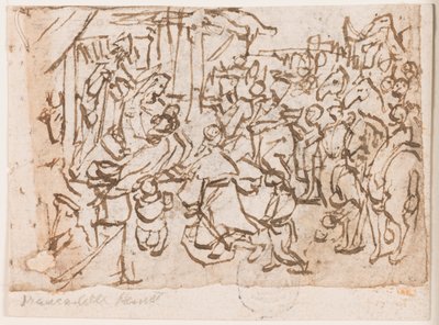 Page of a Sketchbook; Adoration of Magi; St. Christopher and Christ Child by Jan van der Straet, called Stradanus