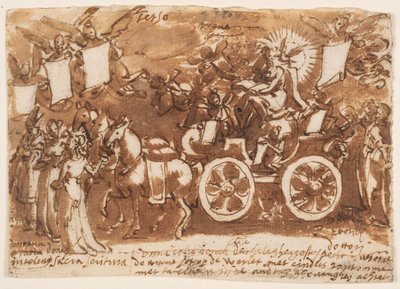 Page of a sketchbook; Chariot and three horses by Jan van der Straet, called Stradanus