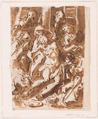 Page of a Sketchbook; Mary Holding Body of Christ at Foot of Cross by Jan van der Straet, called Stradanus